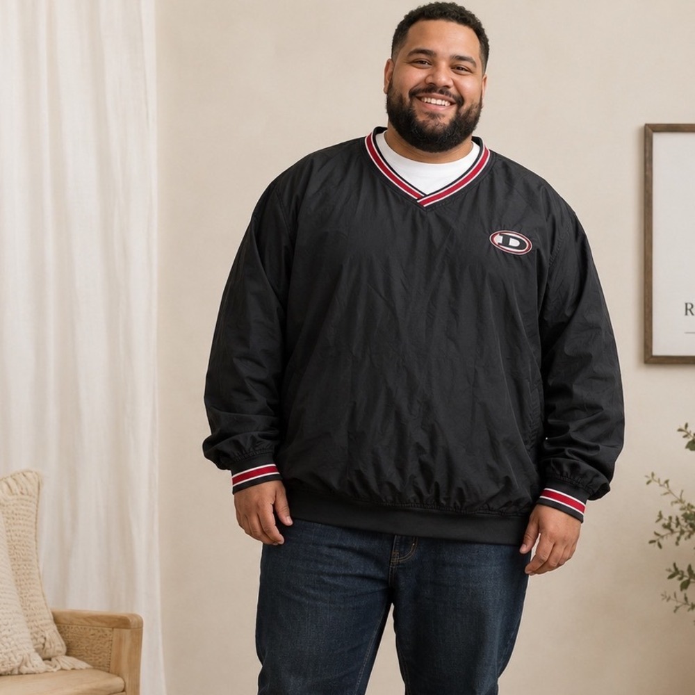 Sport-Tek Mens Black V-Neck Windbreaker Pullover Jacket JP62 Logo 4XL